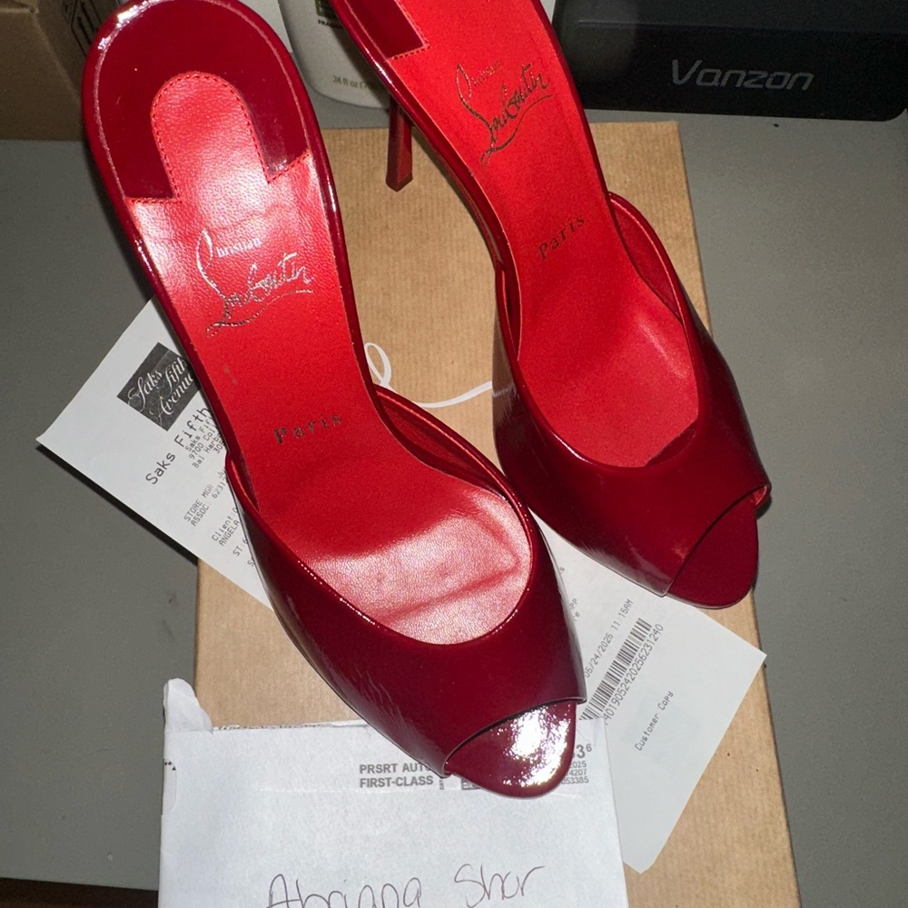 Christian Louboutin Shiny Red Peep-Toe Heels